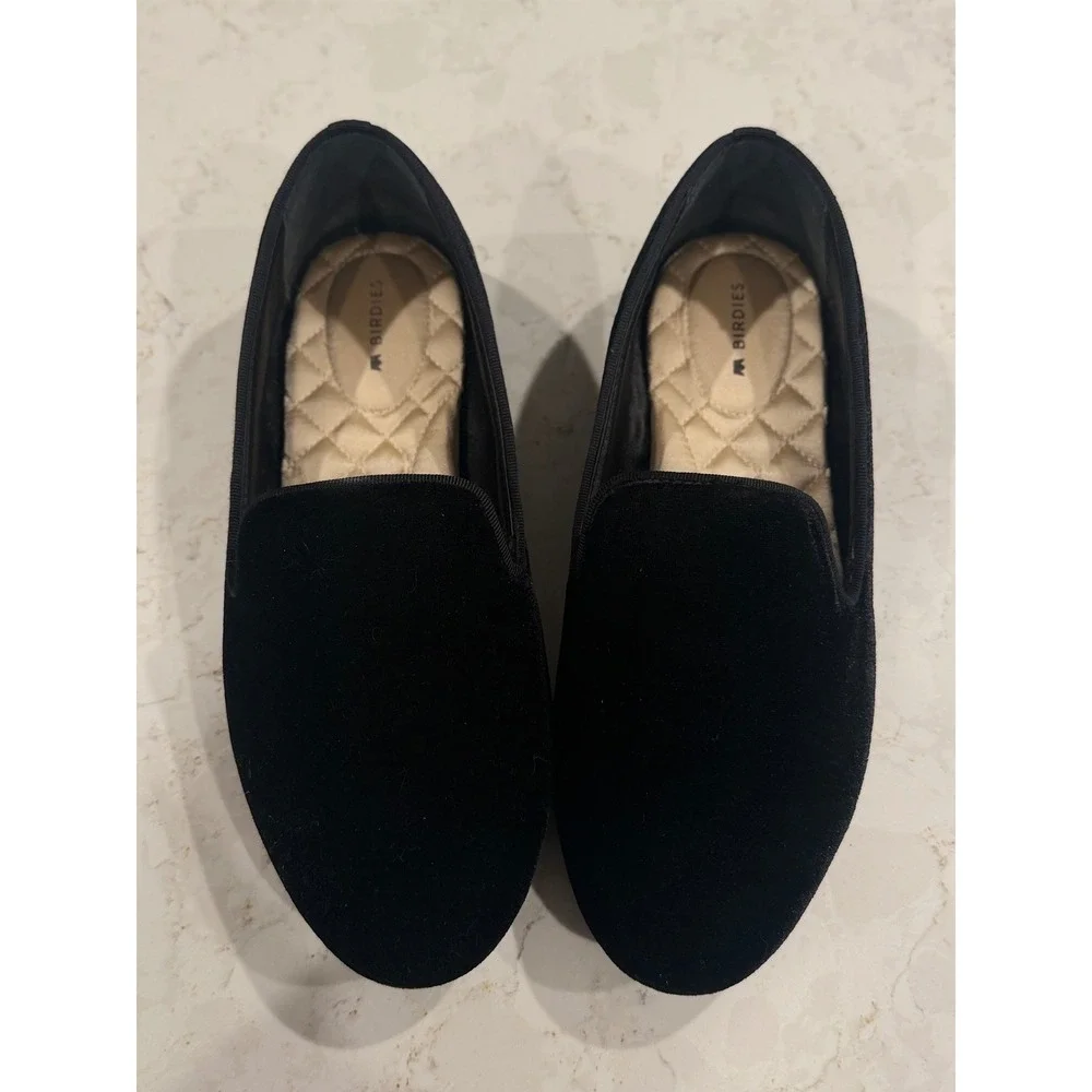 Birdies The Starling Black Velvet Loafers Women 7.5 Smoking Slipper Flat Shoes